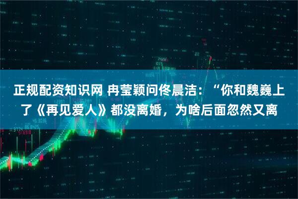 正规配资知识网 冉莹颖问佟晨洁：“你和魏巍上了《再见爱人》都没离婚，为啥后面忽然又离